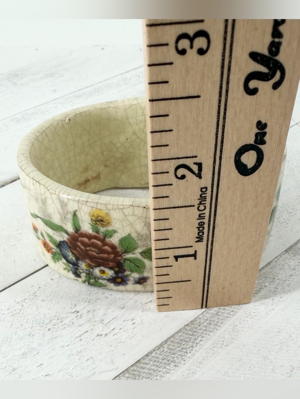 Vintage Hand Painted Floral Ceramic Bangle Bracelet Small Fit Oval Crackle - Picture 6 of 7